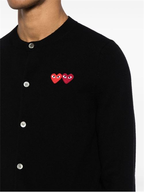 Cardigan con doppio emblema a cuore rosso COMME DES GARÇONS PLAY | AXN0570511BLACK